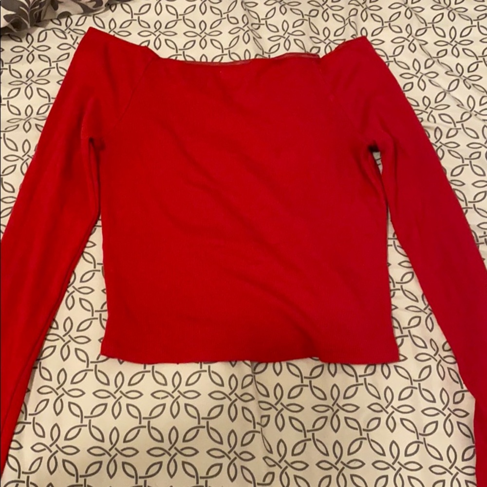 Red off the shoulder cropped long sleeve